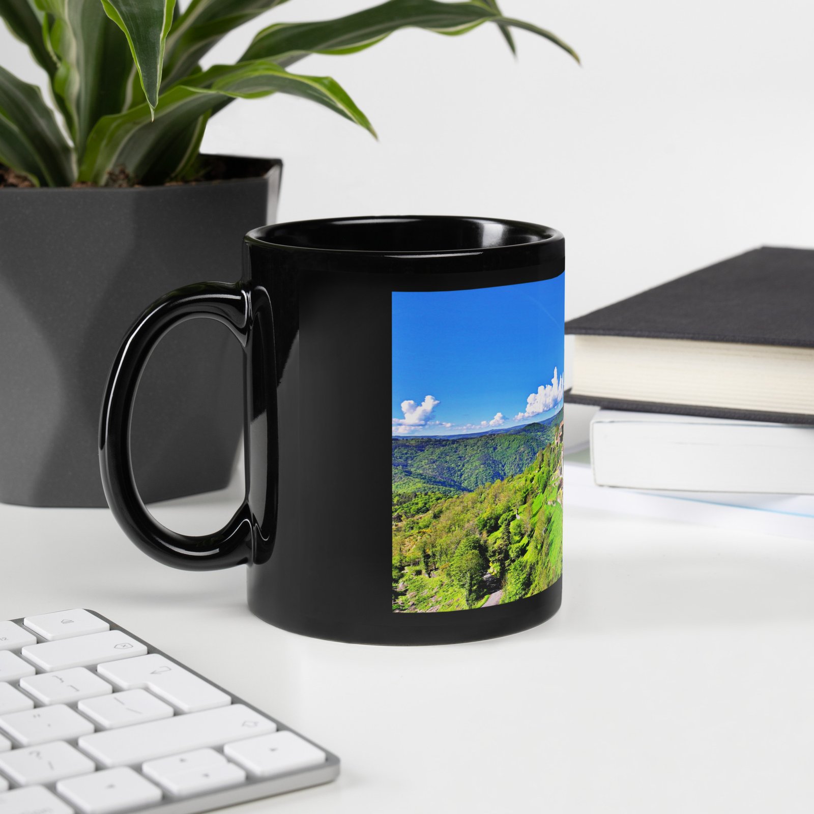 black glossy mug Église st.privat d'allier black glossy mug Église st.privat d'allier