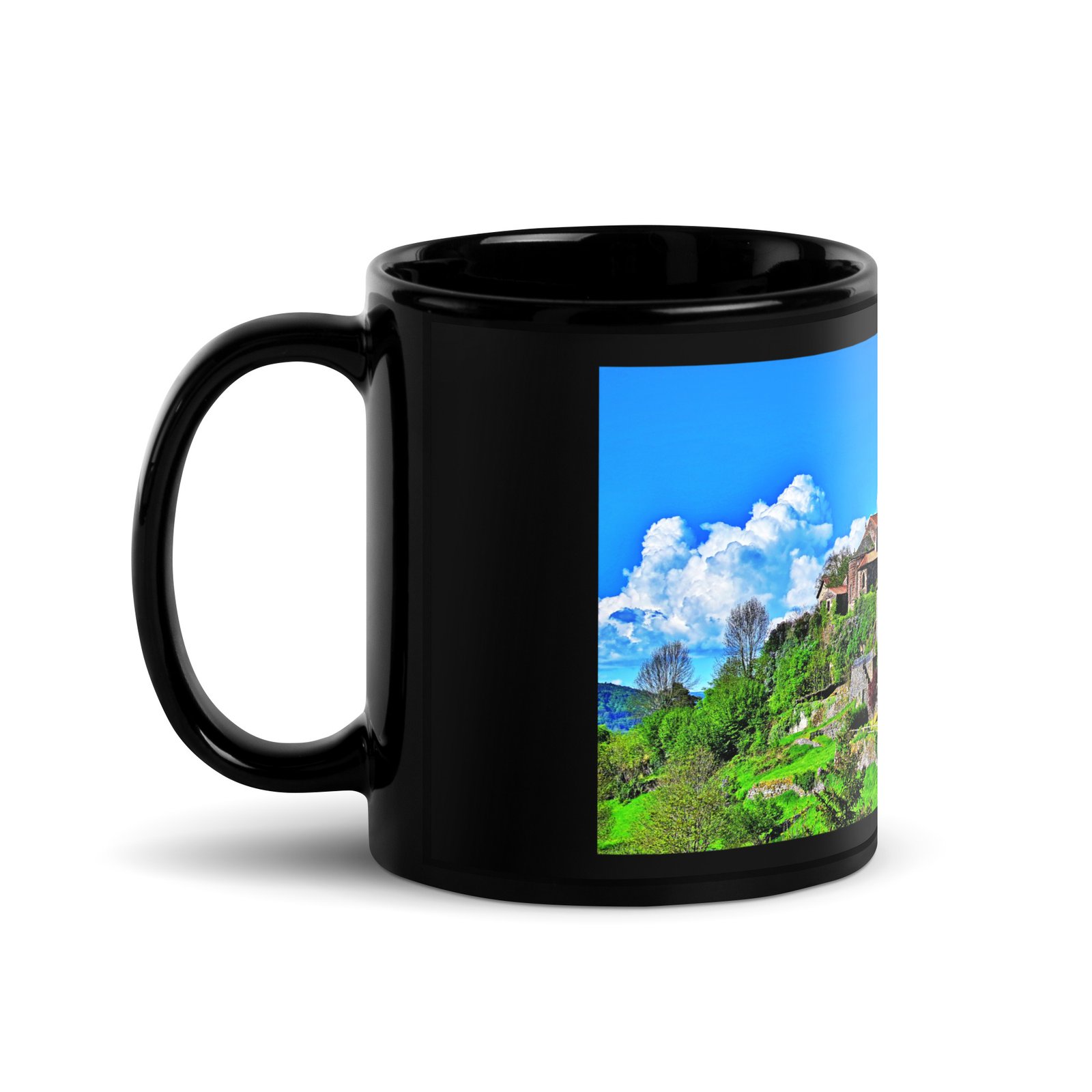 black glossy mug Église st.privat d'allier vue d'ensemble. st privat d'allier black glossy mug Église st.privat d'allier vue d'ensemble. st privat d'allier