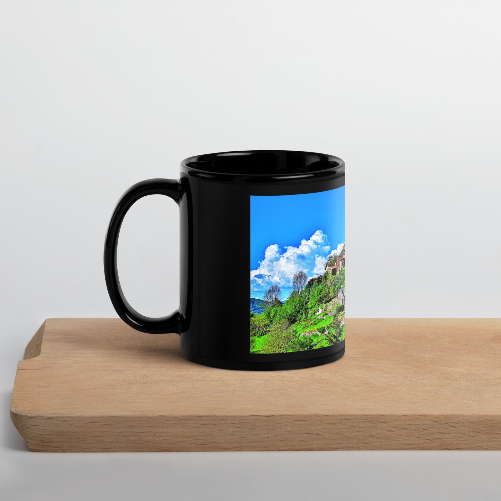 black glossy mug Église st.privat d'allier vue d'ensemble. st privat d'allier black glossy mug Église st.privat d'allier vue d'ensemble. st privat d'allier