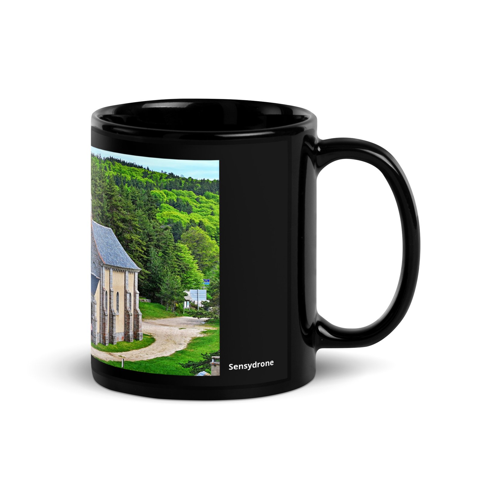 black glossy mug chapelle saint roch mémoire du chemin, prière des pierres black glossy mug chapelle saint roch mémoire du chemin, prière des pierres