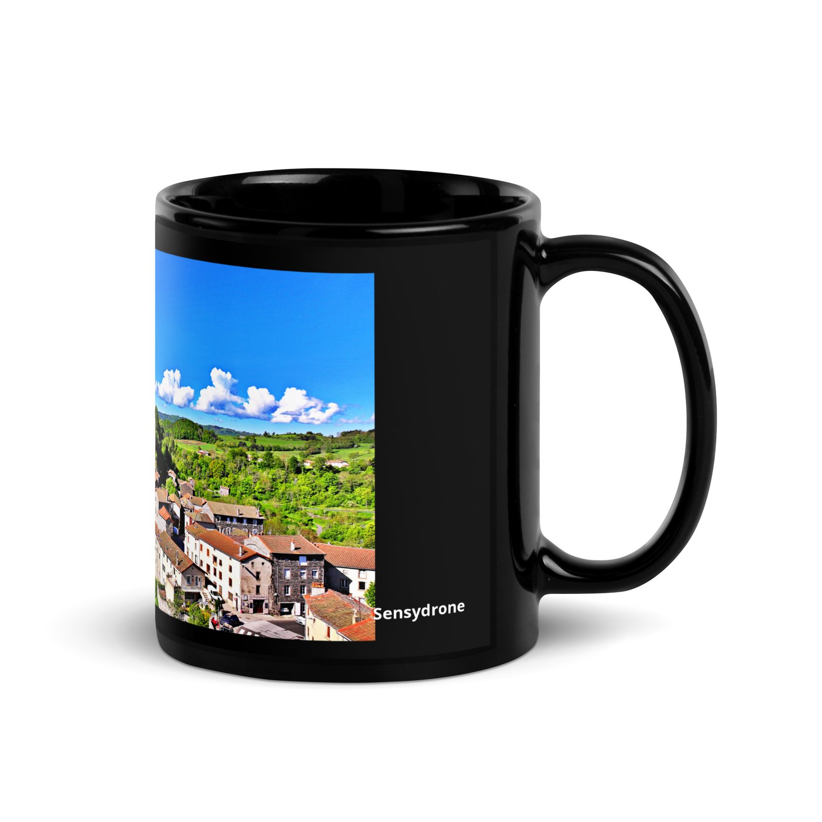 black glossy mug Église st.privat d'allier black glossy mug Église st.privat d'allier