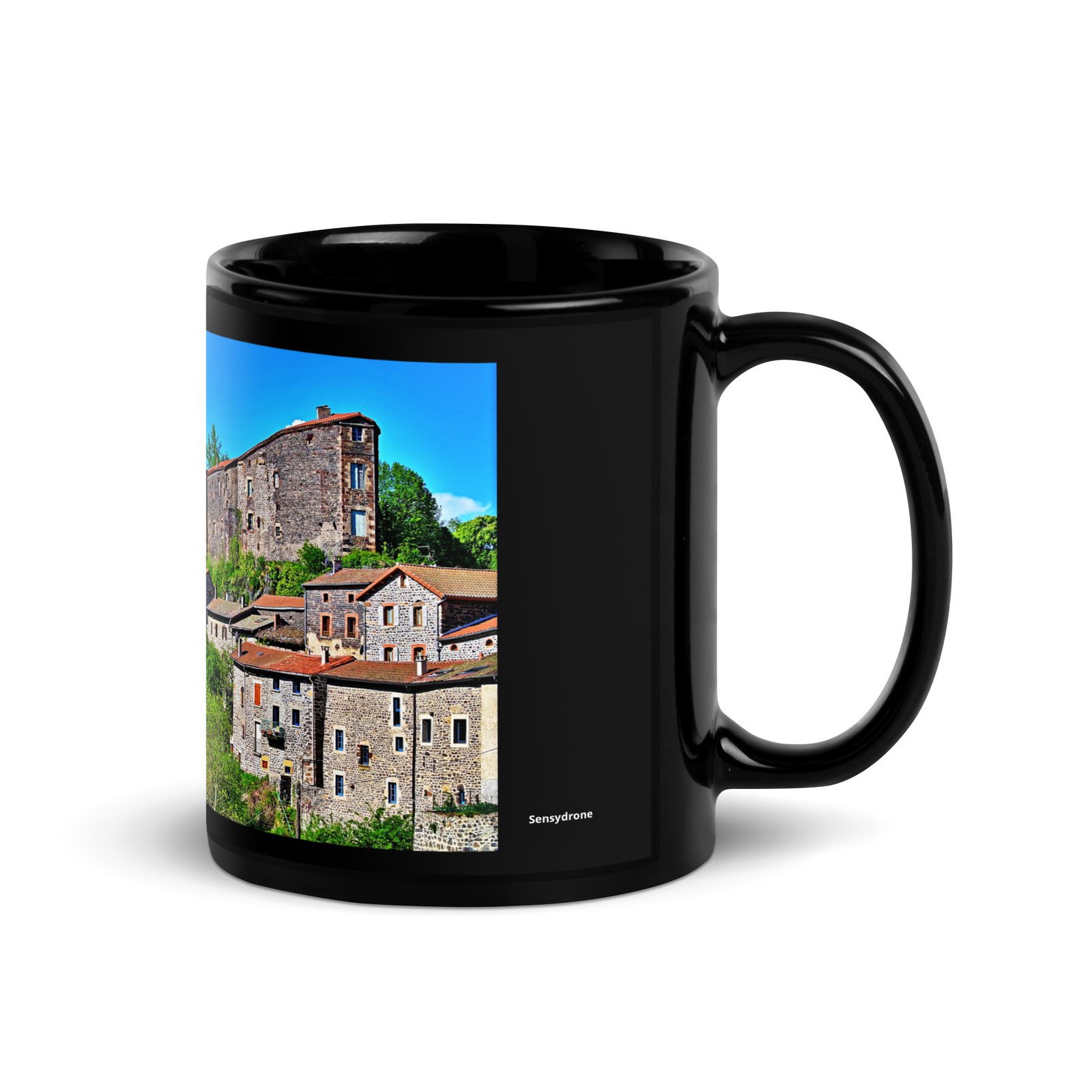 black glossy mug Église st.privat d'allier vue d'ensemble. st privat d'allier black glossy mug Église st.privat d'allier vue d'ensemble. st privat d'allier