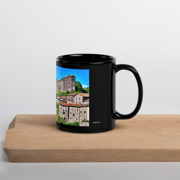 black glossy mug Église st.privat d'allier vue d'ensemble. st privat d'allier