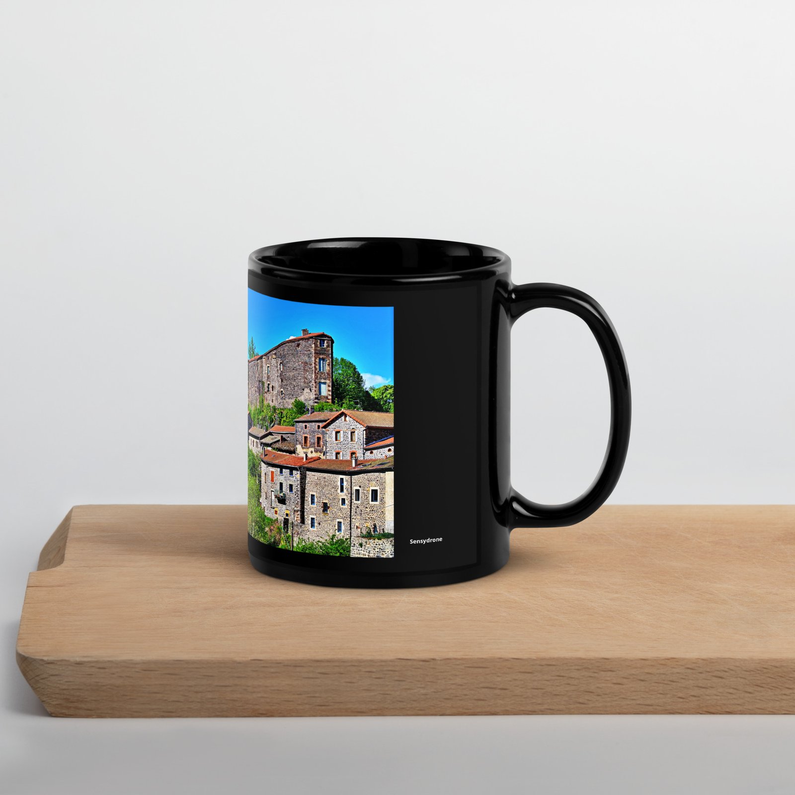 black glossy mug Église st.privat d'allier vue d'ensemble. st privat d'allier black glossy mug Église st.privat d'allier vue d'ensemble. st privat d'allier