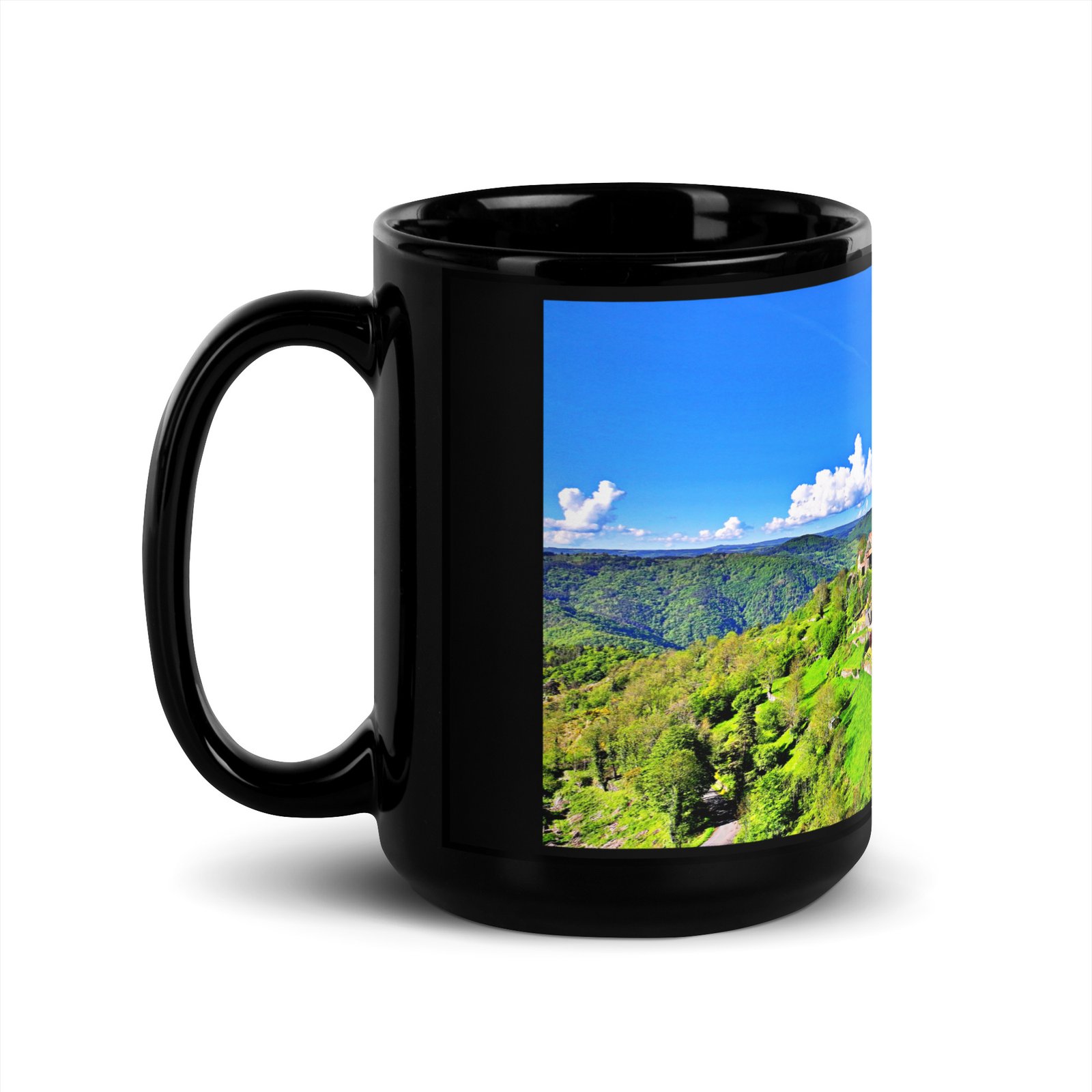 black glossy mug Église st.privat d'allier black glossy mug Église st.privat d'allier