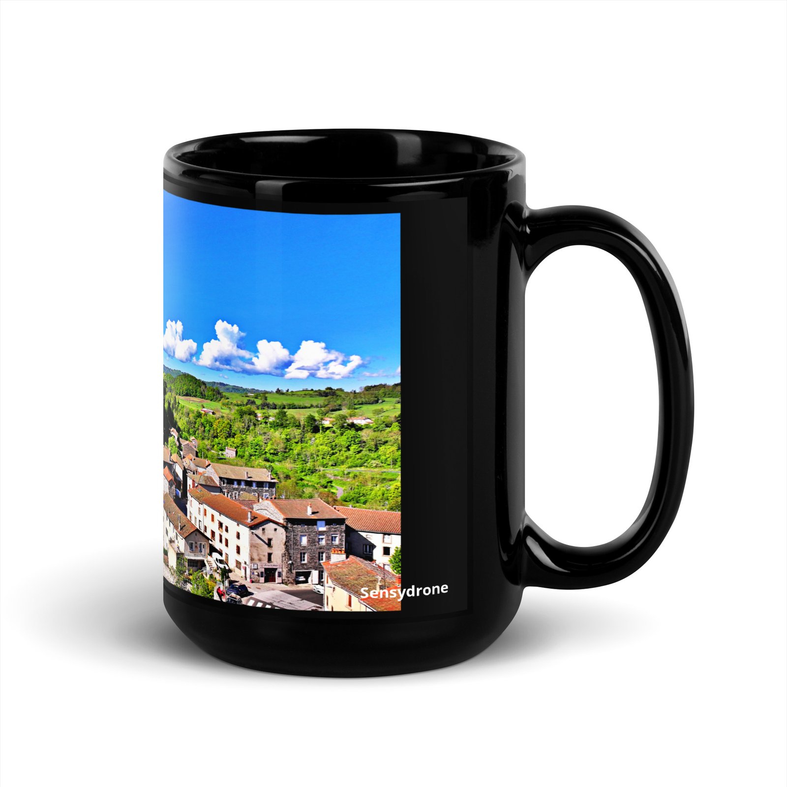 black glossy mug Église st.privat d'allier black glossy mug Église st.privat d'allier