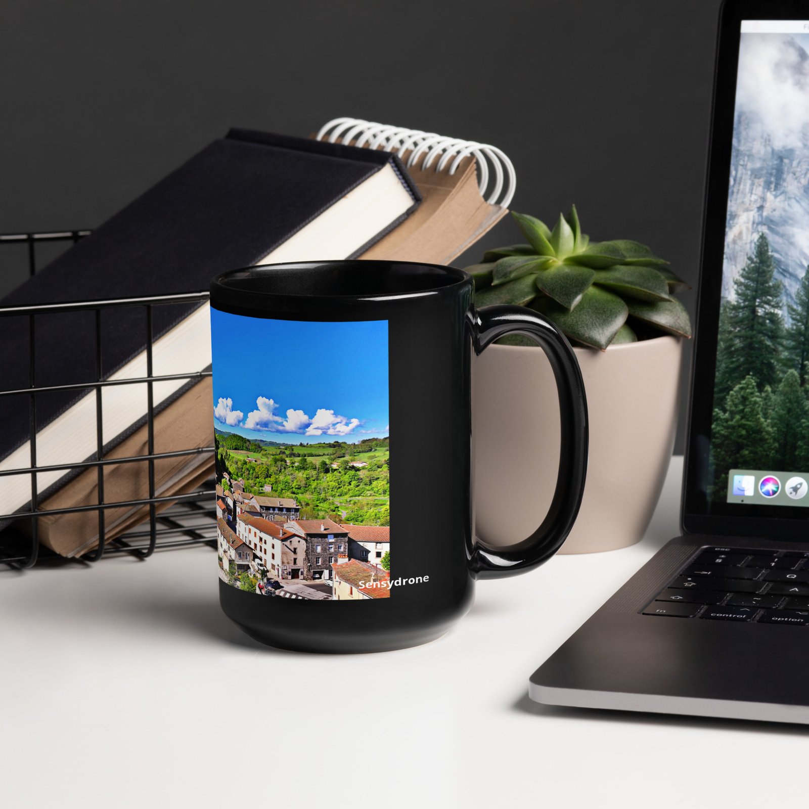 black glossy mug Église st.privat d'allier black glossy mug Église st.privat d'allier