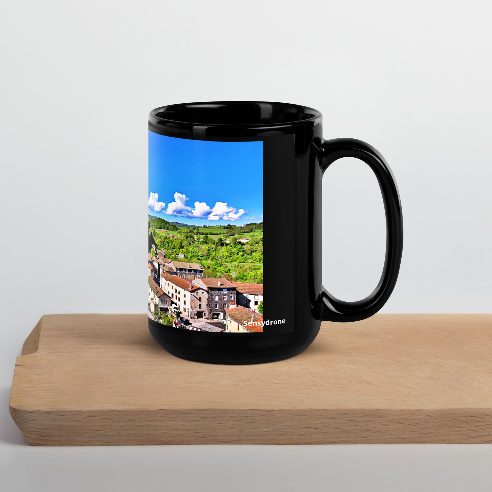 black glossy mug Église st.privat d'allier black glossy mug Église st.privat d'allier