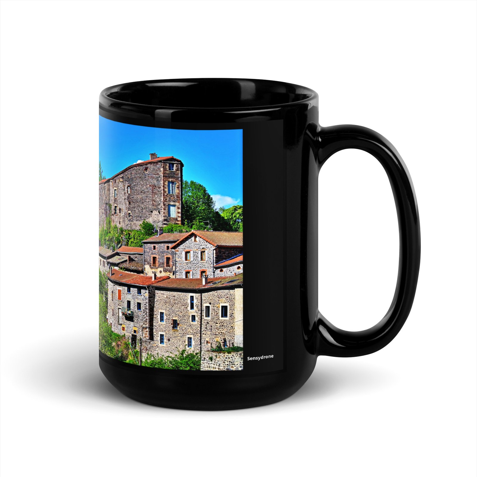 black glossy mug Église st.privat d'allier vue d'ensemble. st privat d'allier black glossy mug Église st.privat d'allier vue d'ensemble. st privat d'allier