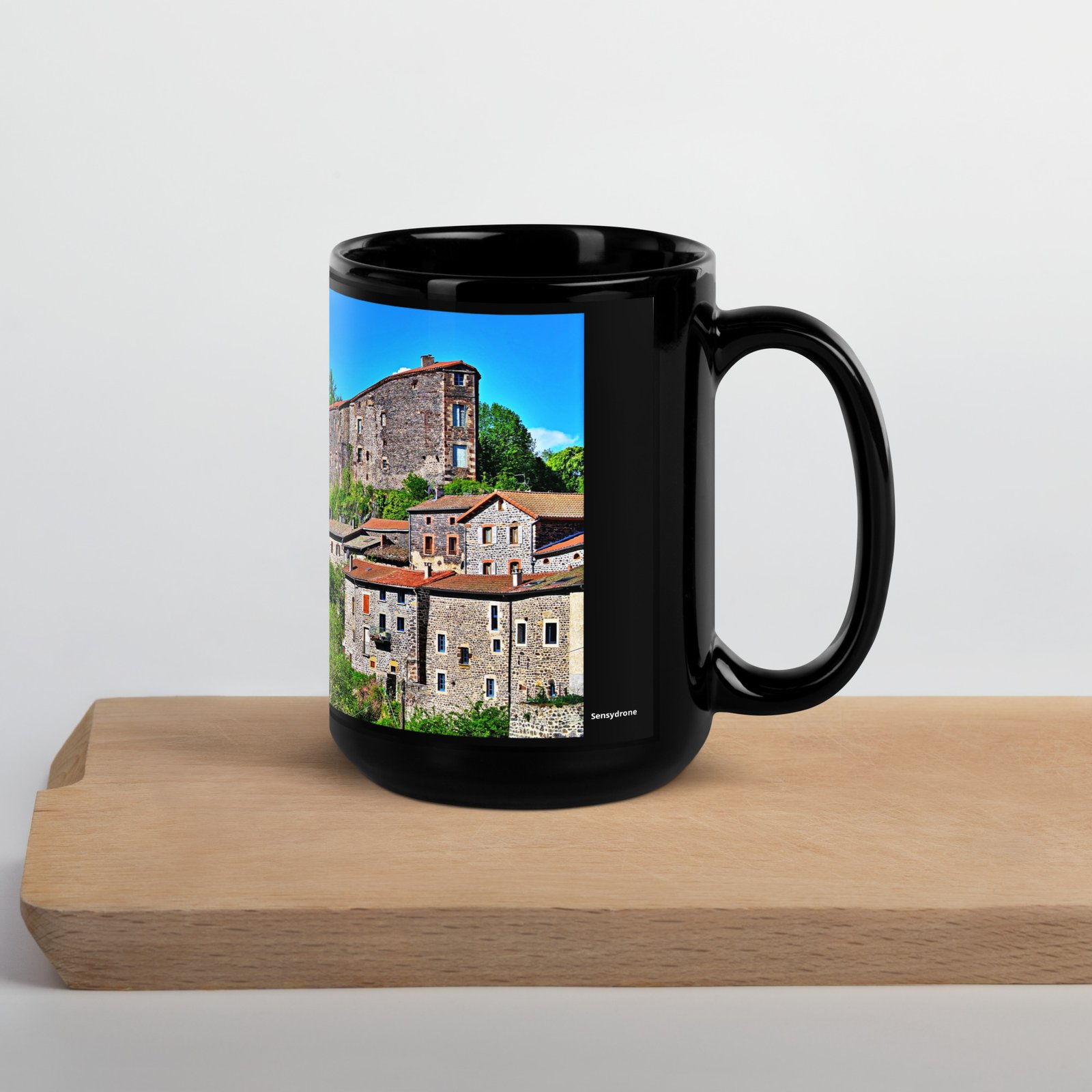 black glossy mug Église st.privat d'allier vue d'ensemble. st privat d'allier black glossy mug Église st.privat d'allier vue d'ensemble. st privat d'allier
