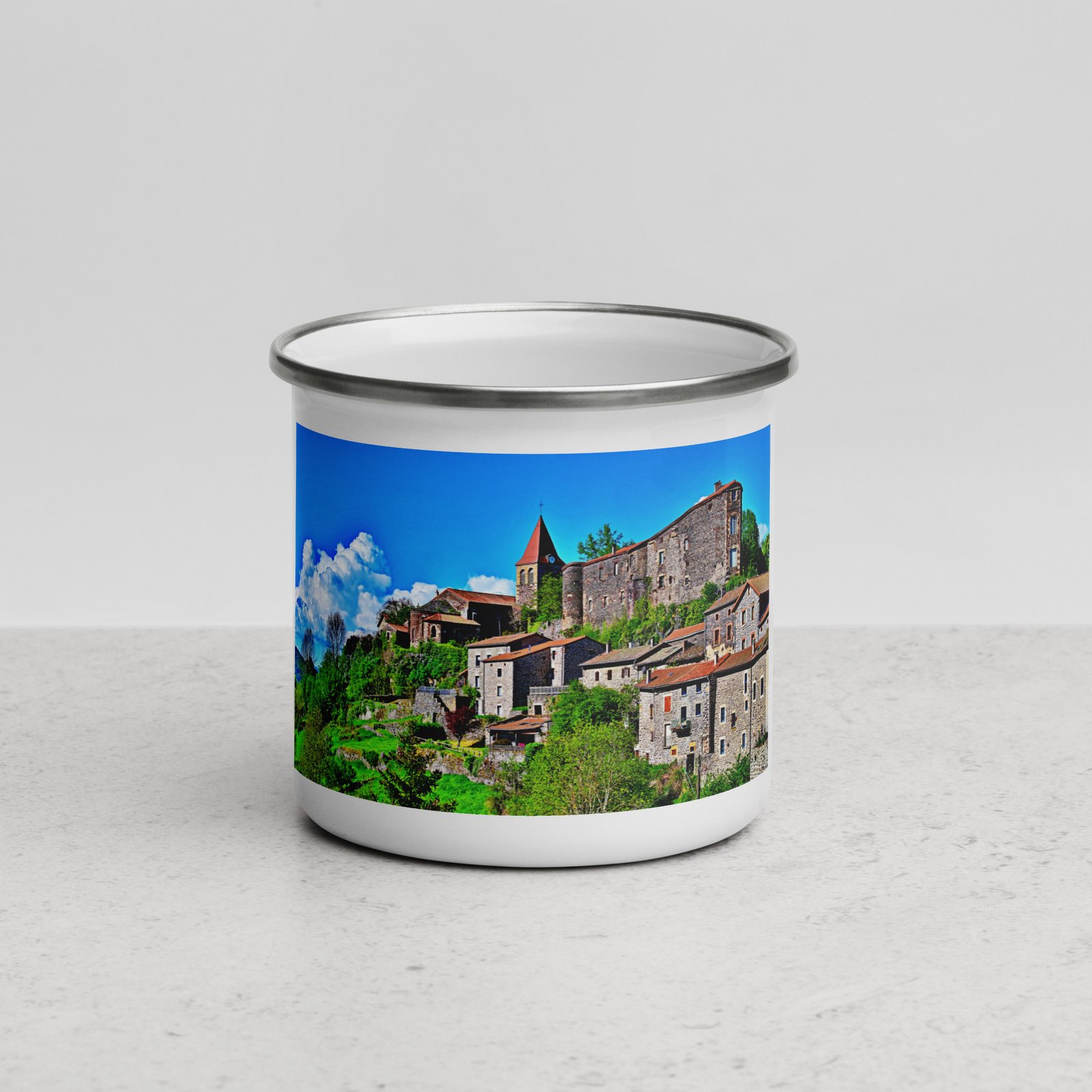 mug émaillé eglise du xiii et vestiges du château féodal mug émaillé eglise du xiii et vestiges du château féodal