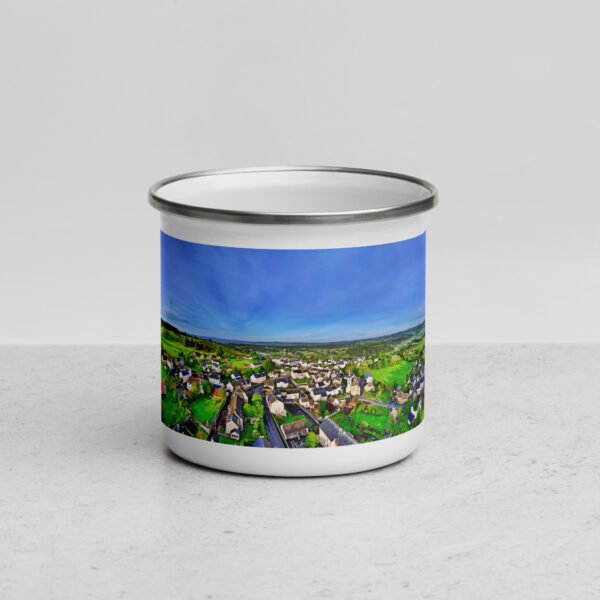 mug émaillé aumont aubrac, carrefour des plerins.