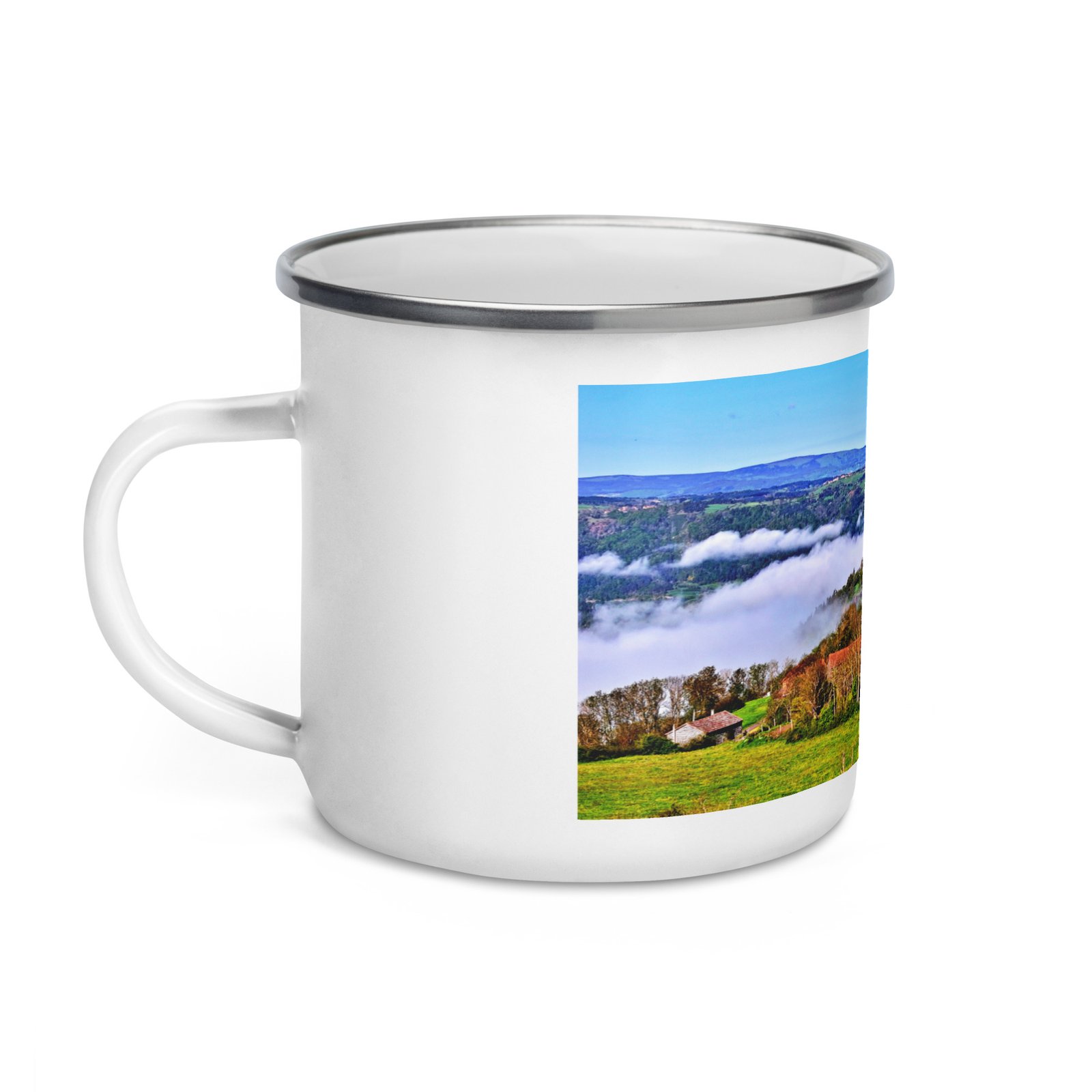 mug émaillé saint didier d 'allier, village suspendu aux nuages mug émaillé saint didier d 'allier, village suspendu aux nuages