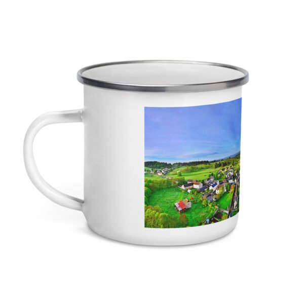 mug émaillé aumont aubrac, carrefour des plerins.