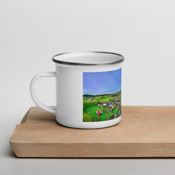 mug émaillé aumont aubrac, carrefour des plerins.