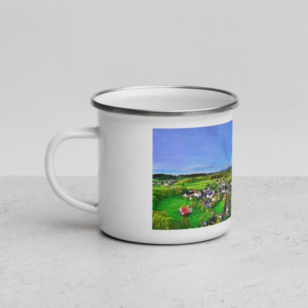 mug émaillé aumont aubrac, carrefour des plerins.