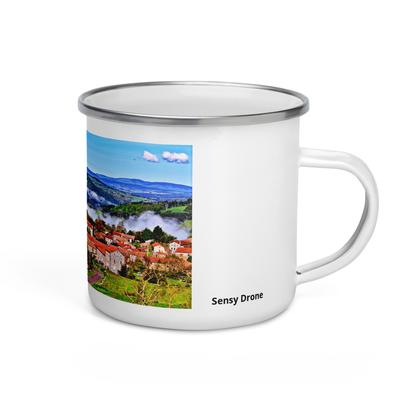 mug émaillé saint didier d 'allier, village suspendu aux nuages mug émaillé saint didier d 'allier, village suspendu aux nuages