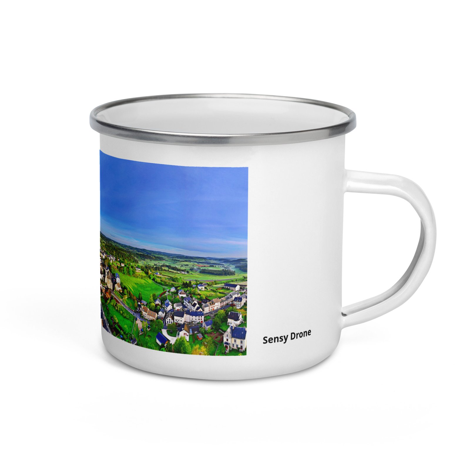 mug émaillé aumont aubrac, carrefour des plerins. mug émaillé aumont aubrac, carrefour des plerins.