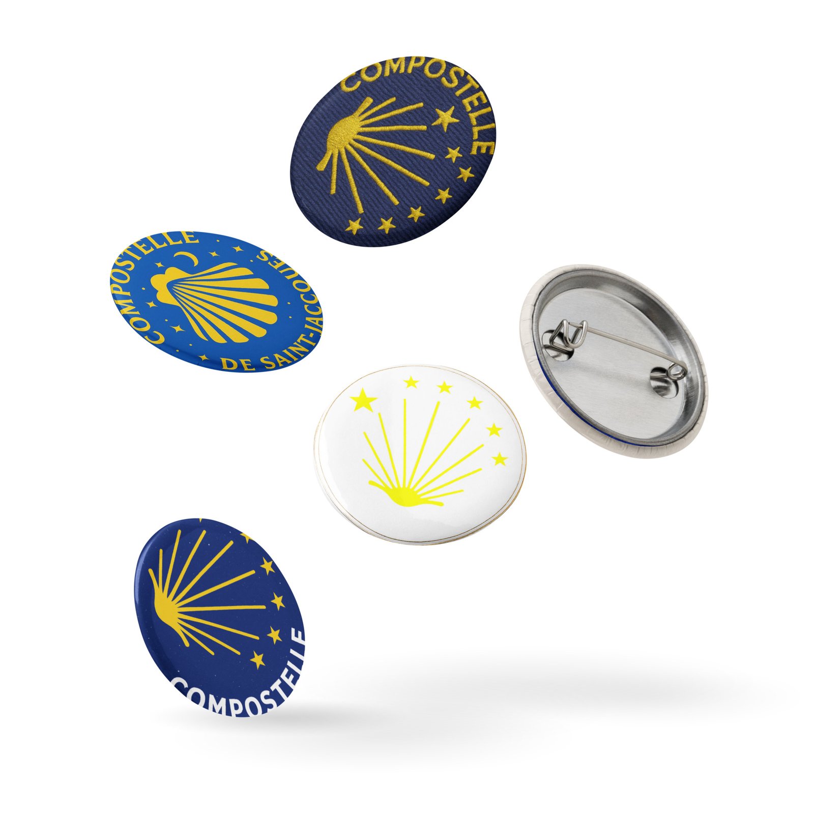 set de 5 pins – coquille saint jacques, collection pèlerin set de 5 pins – coquille saint jacques, collection pèlerin