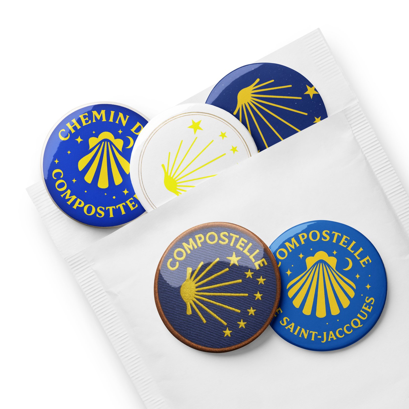 set de 5 pins – coquille saint jacques, collection pèlerin set de 5 pins – coquille saint jacques, collection pèlerin