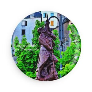 aimant décoratif rond –monument aux morts de saint alban sur limagnole, chemin de compostelle