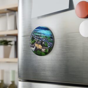 aimant décoratif rond – monument aux morts de saint alban sur limagnole, chemin de compostelle