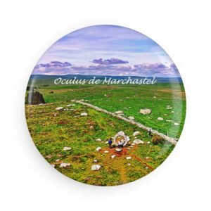 aimant décoratif rond – oculus de marchastel, aubrac & chemin de compostelle (gr65)