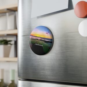 aimant décoratif rond – chabannes (lozère), aube brumeuse sur les plateaux