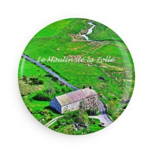 aimant décoratif rond – le moulin de la folle, margeride verdoyante