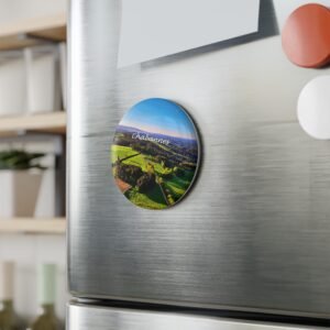 aimant décoratif rond – chabannes (lozère), paysage vu du ciel