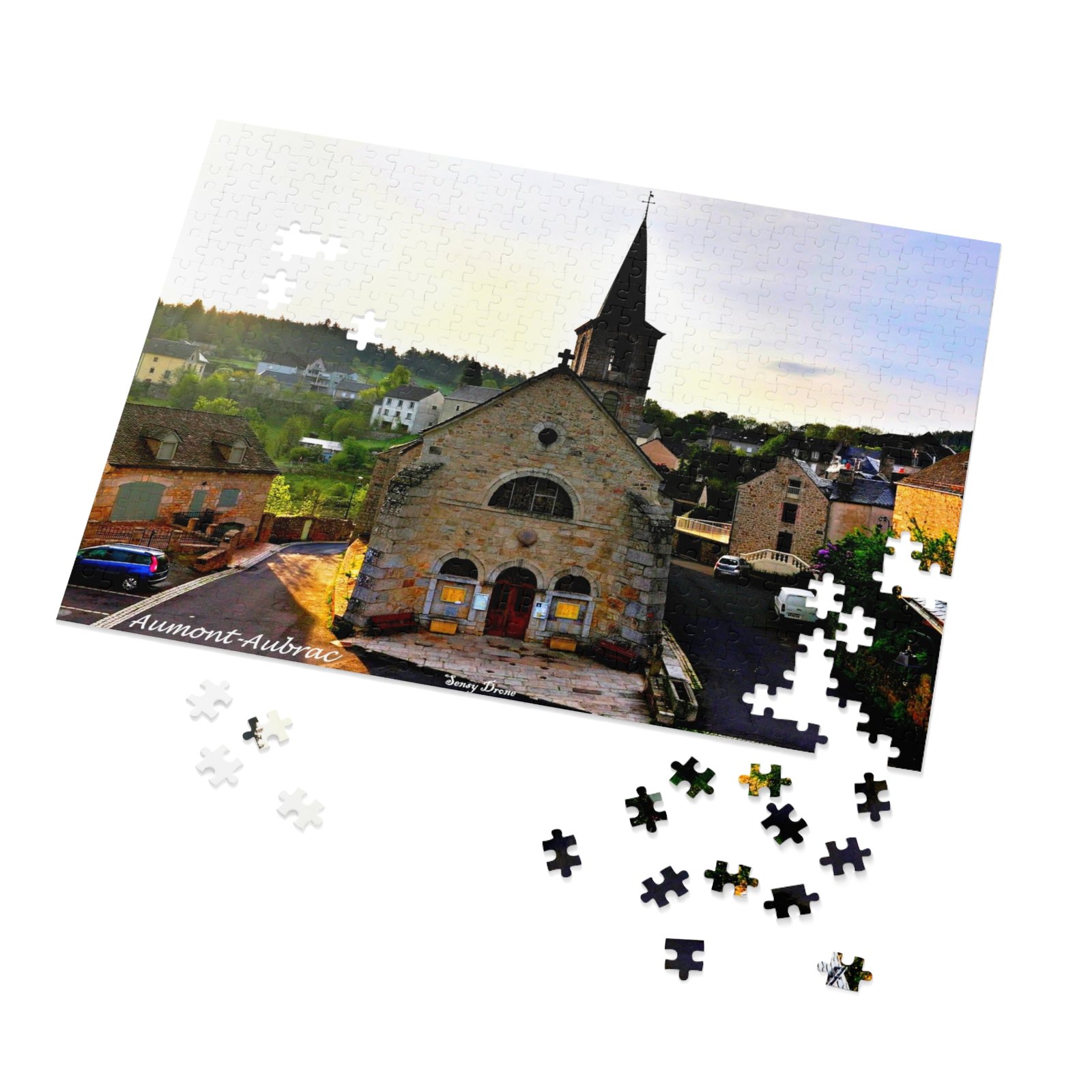 puzzle photo aérienne — Église d’aumont aubrac, cœur du village | aubrac puzzle photo aérienne — Église d’aumont aubrac, cœur du village | aubrac