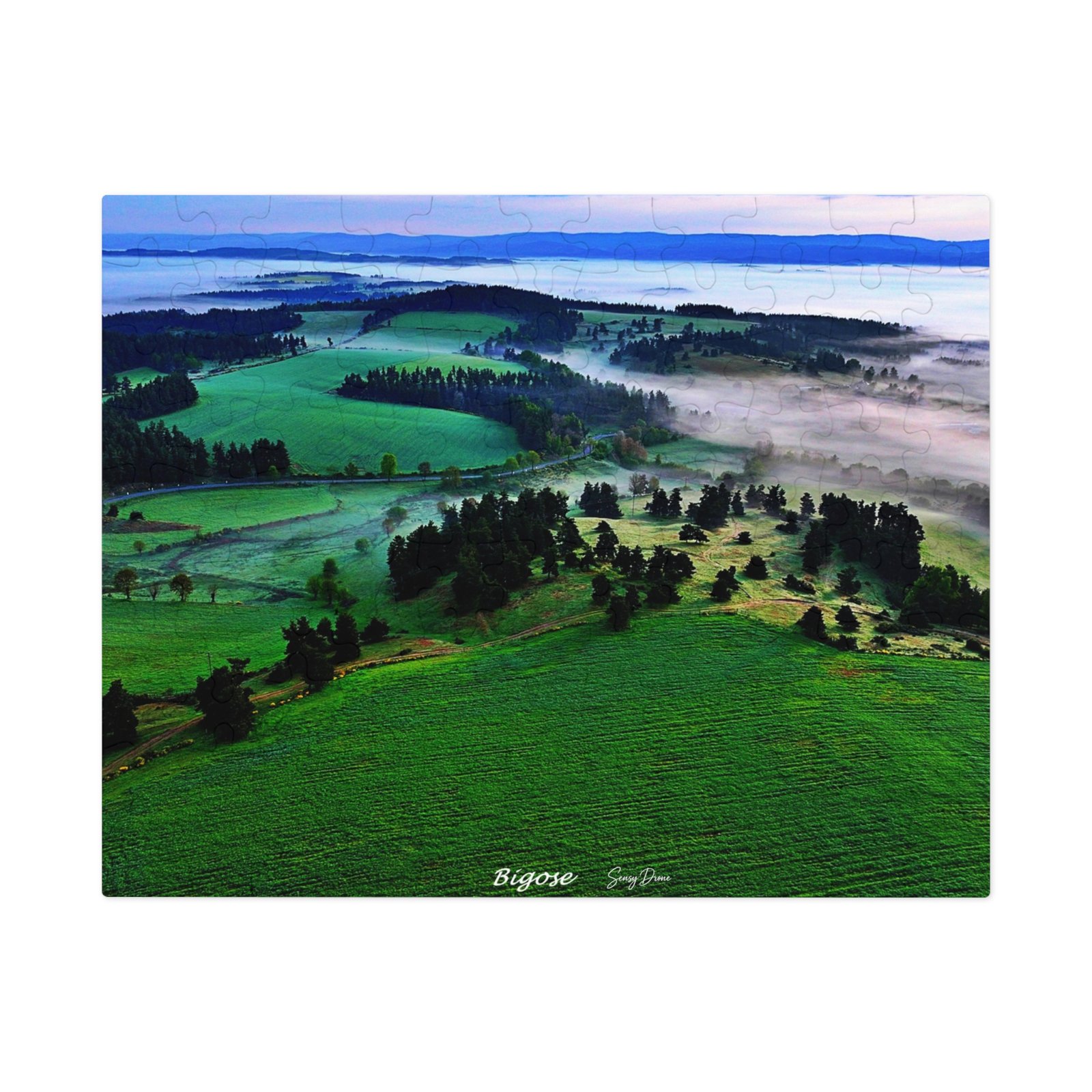 puzzle photo aérienne — bigose | paysage panoramique et brumes matinales puzzle photo aérienne — bigose | paysage panoramique et brumes matinales