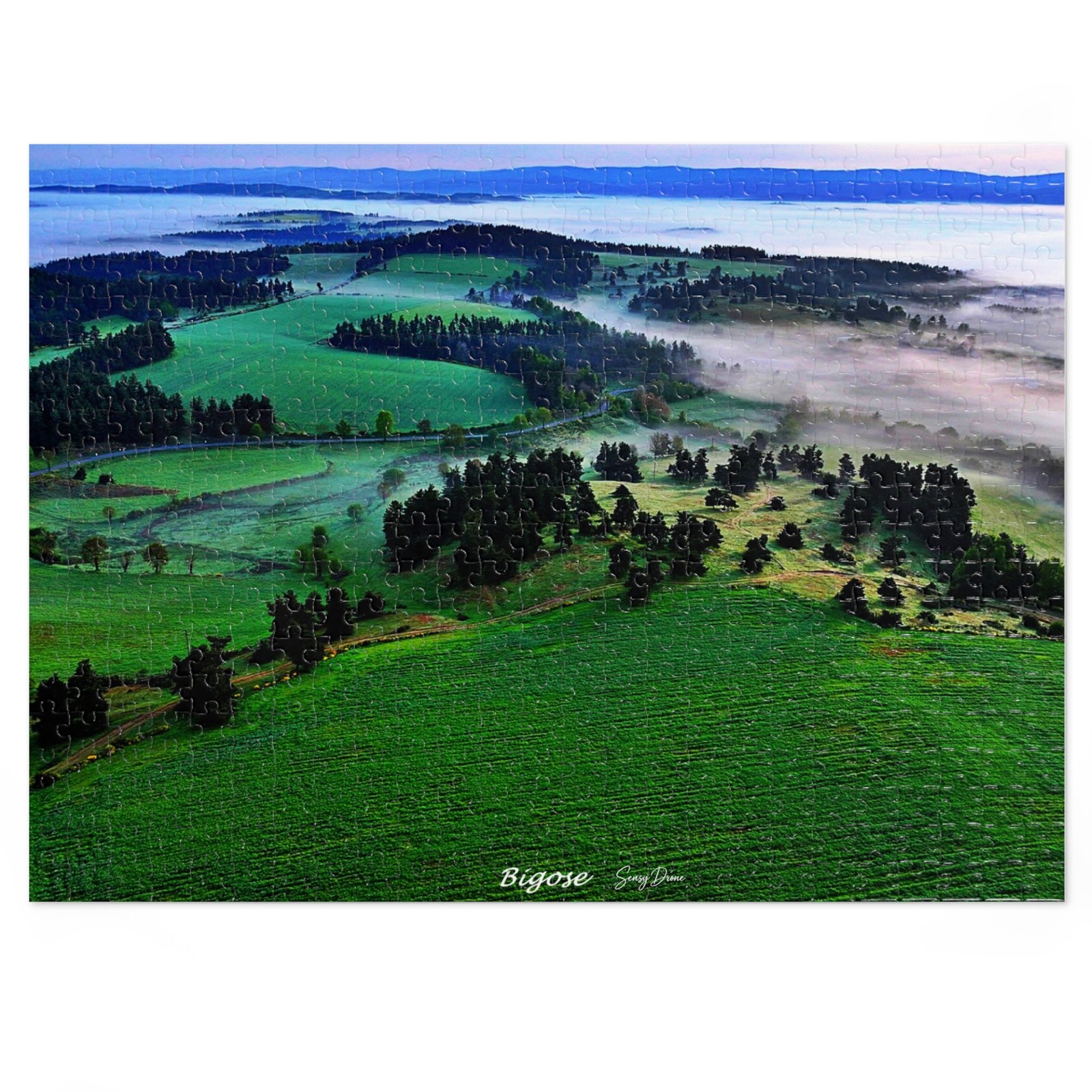 puzzle photo aérienne — bigose | paysage panoramique et brumes matinales puzzle photo aérienne — bigose | paysage panoramique et brumes matinales