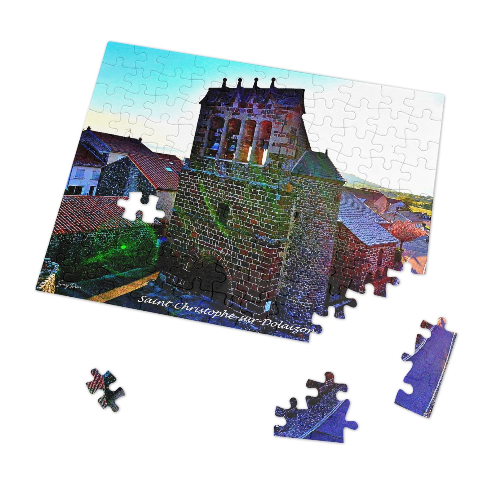puzzle photo aérienne — saint christophe sur dolaizon | la tour romane au fil du village puzzle photo aérienne — saint christophe sur dolaizon | la tour romane au fil du village
