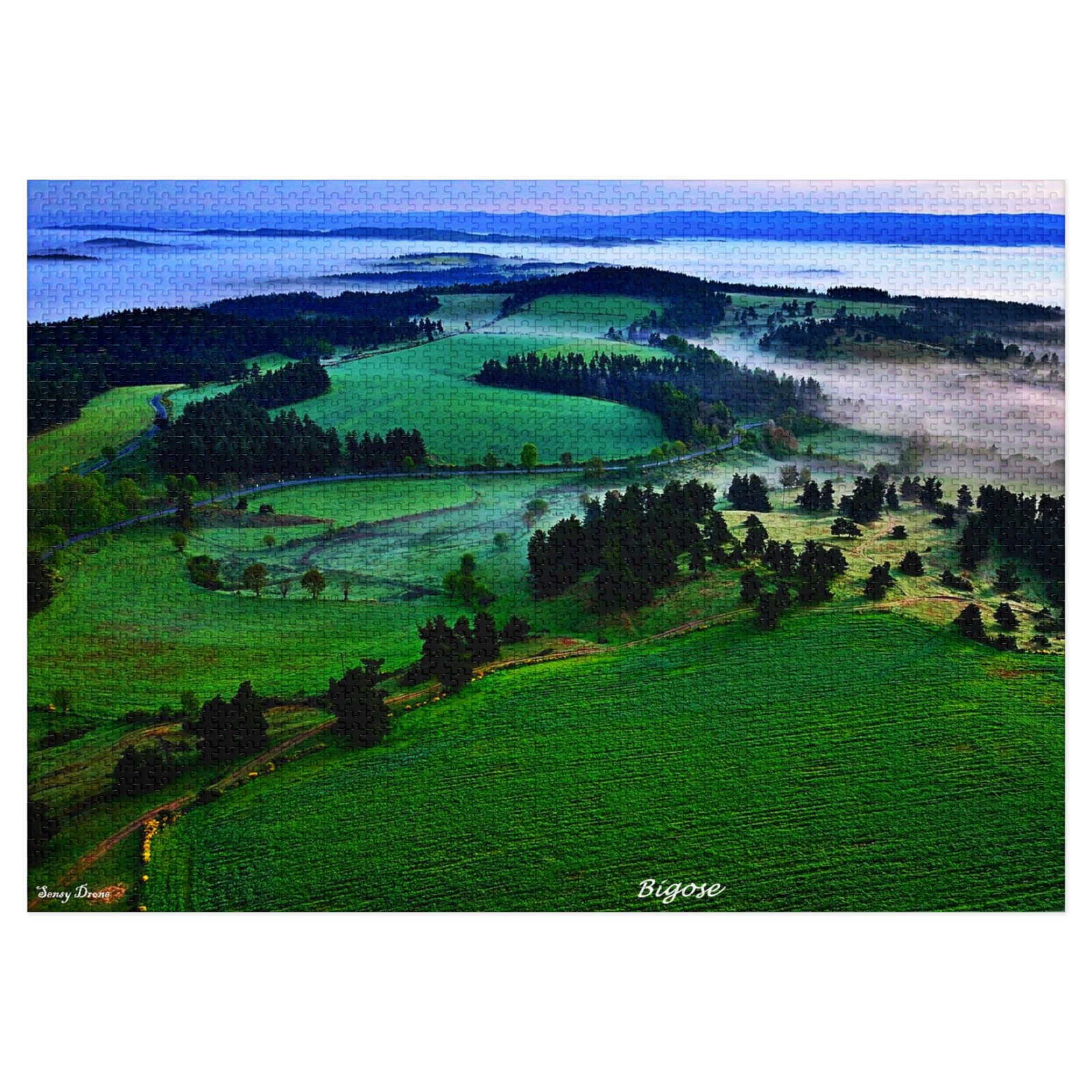 puzzle photo aérienne — bigose | paysage panoramique et brumes matinales puzzle photo aérienne — bigose | paysage panoramique et brumes matinales