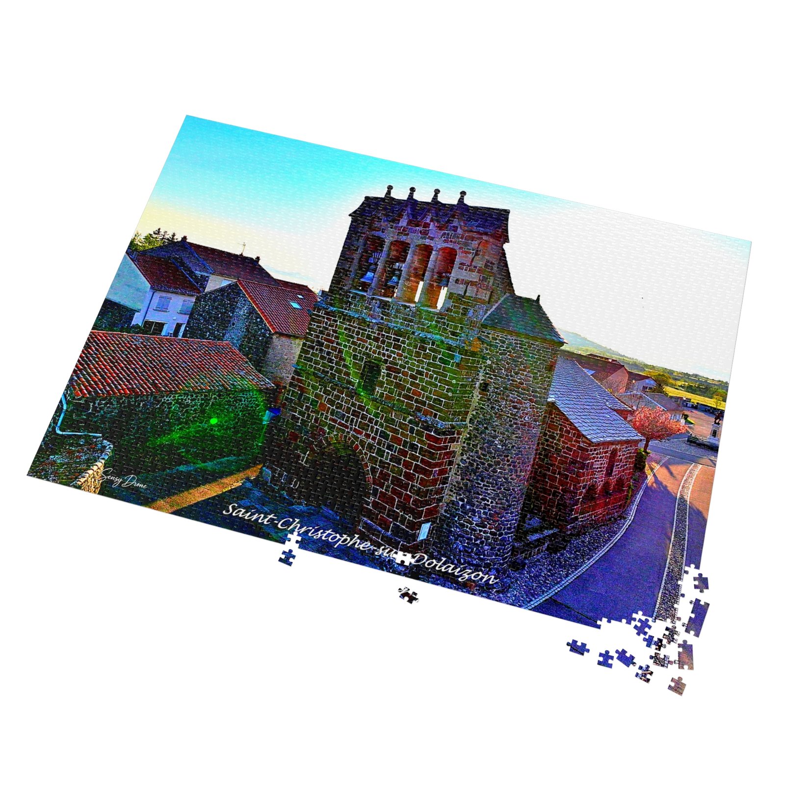 puzzle photo aérienne — saint christophe sur dolaizon | la tour romane au fil du village puzzle photo aérienne — saint christophe sur dolaizon | la tour romane au fil du village