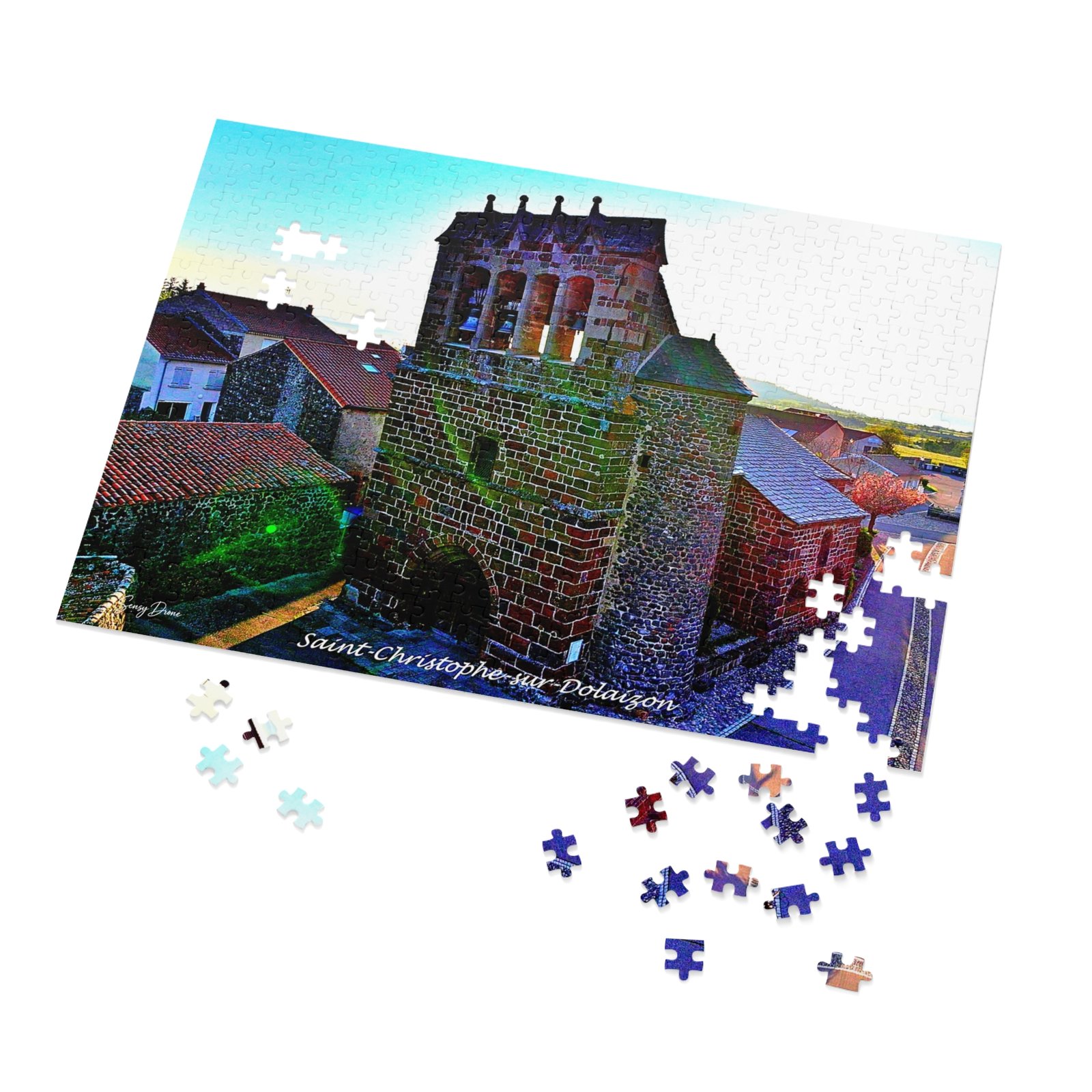 puzzle photo aérienne — saint christophe sur dolaizon | la tour romane au fil du village puzzle photo aérienne — saint christophe sur dolaizon | la tour romane au fil du village