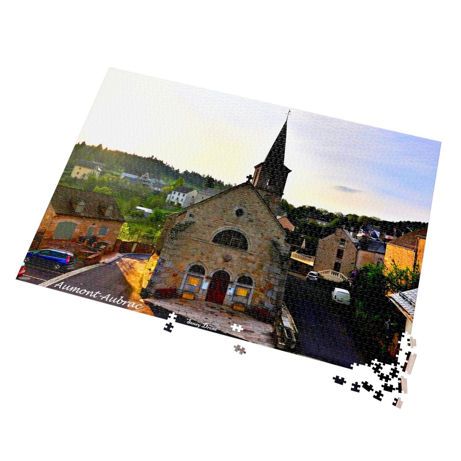 puzzle photo aérienne — Église d’aumont aubrac, cœur du village | aubrac puzzle photo aérienne — Église d’aumont aubrac, cœur du village | aubrac