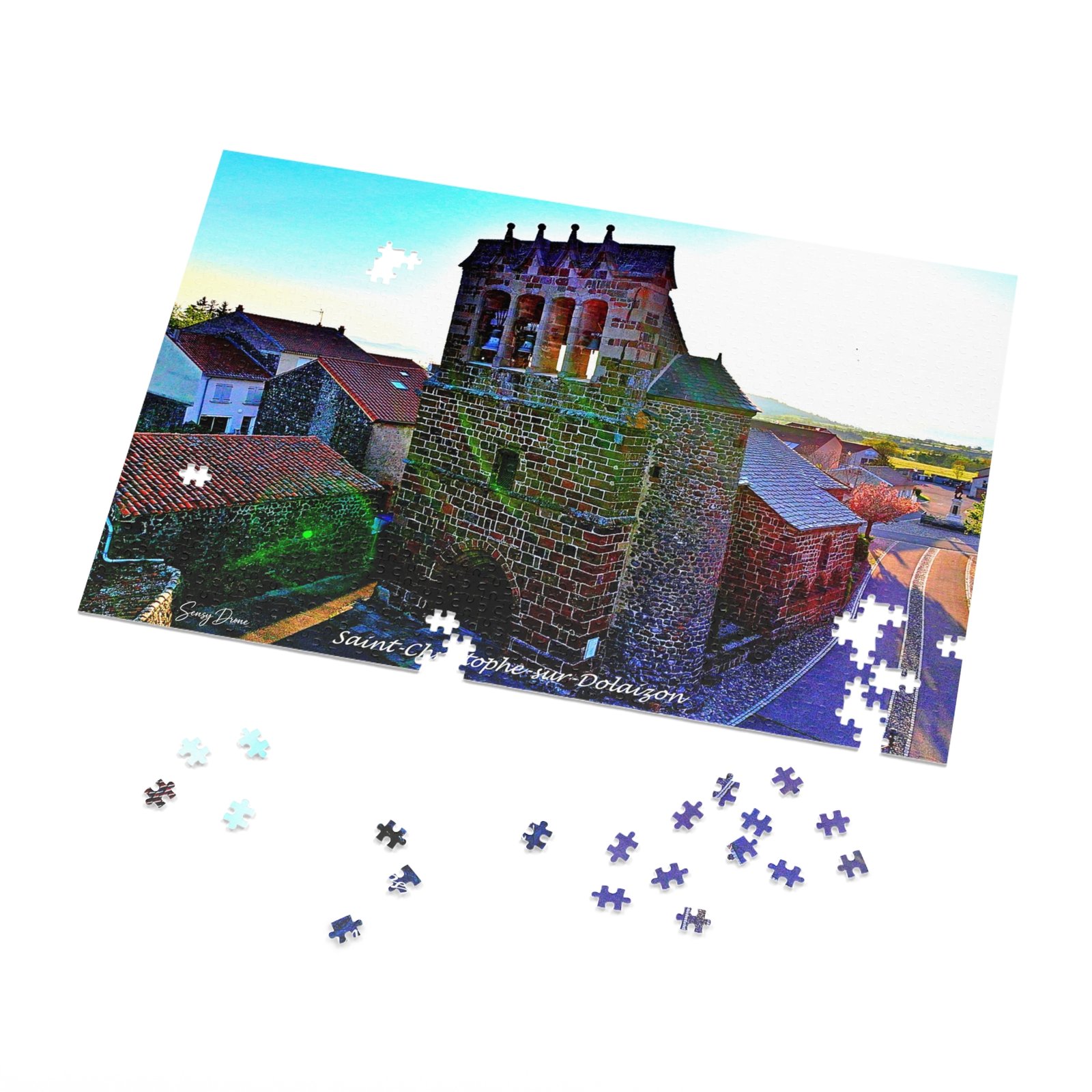 puzzle photo aérienne — saint christophe sur dolaizon | la tour romane au fil du village puzzle photo aérienne — saint christophe sur dolaizon | la tour romane au fil du village