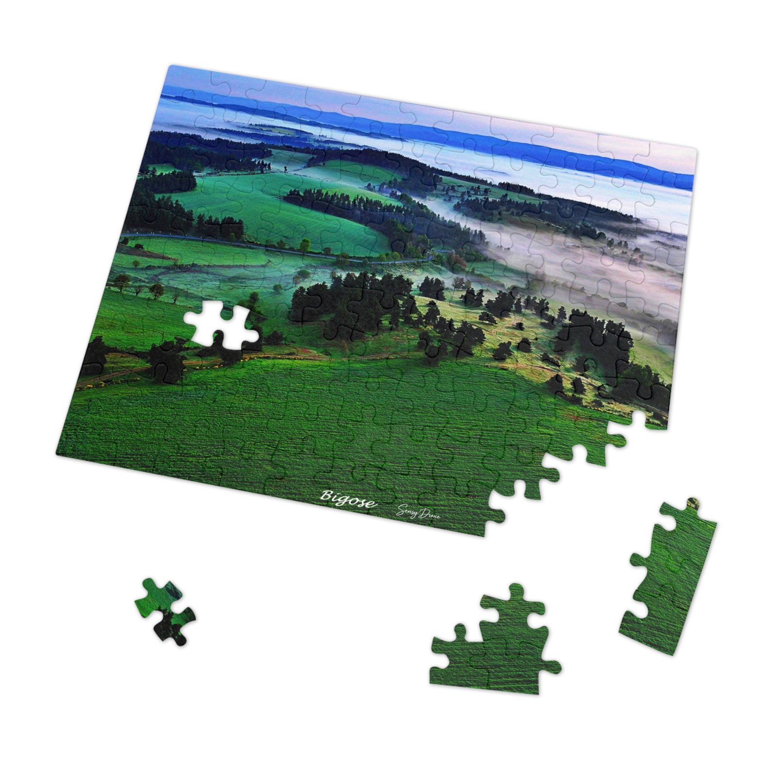 puzzle photo aérienne — bigose | paysage panoramique et brumes matinales puzzle photo aérienne — bigose | paysage panoramique et brumes matinales