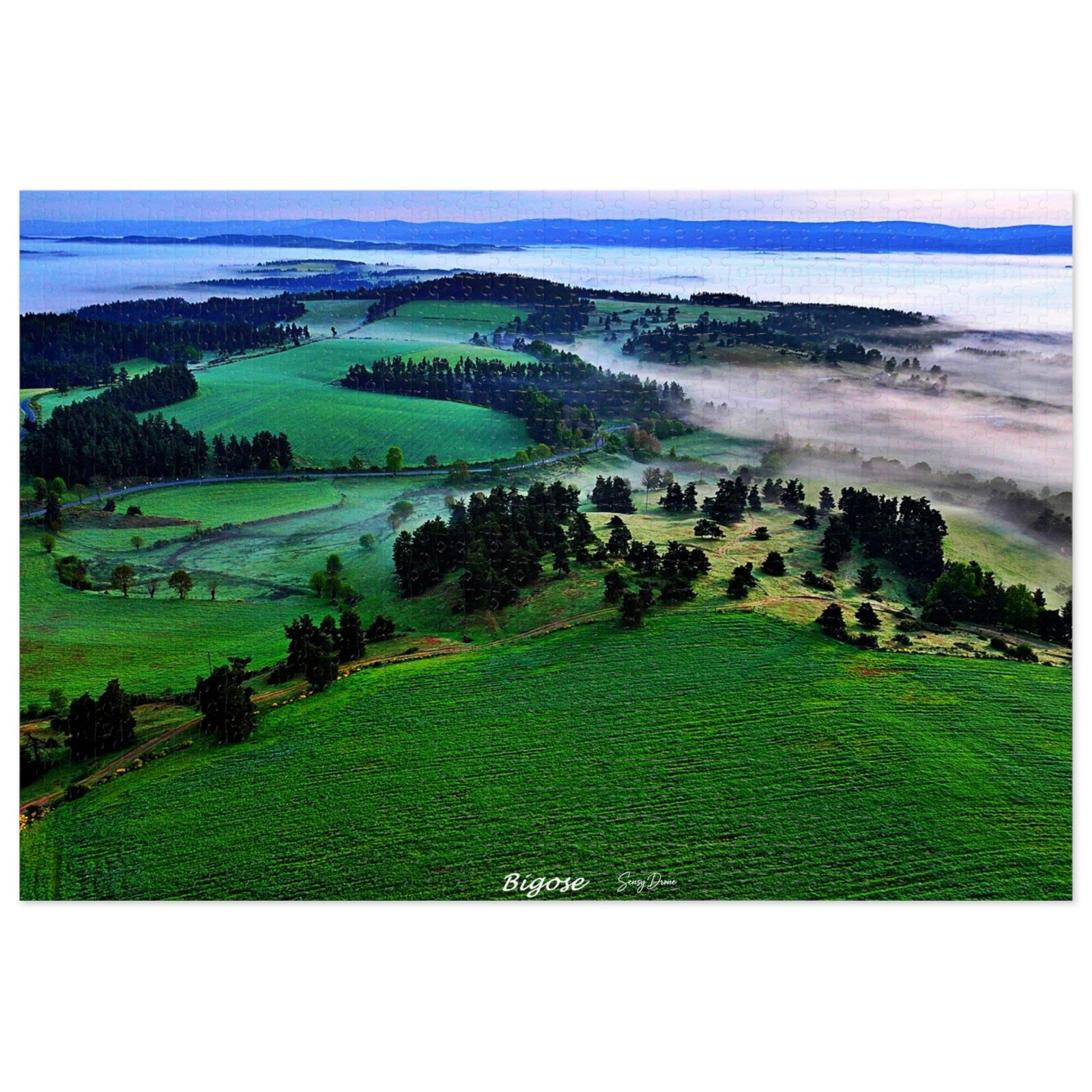 puzzle photo aérienne — bigose | paysage panoramique et brumes matinales puzzle photo aérienne — bigose | paysage panoramique et brumes matinales