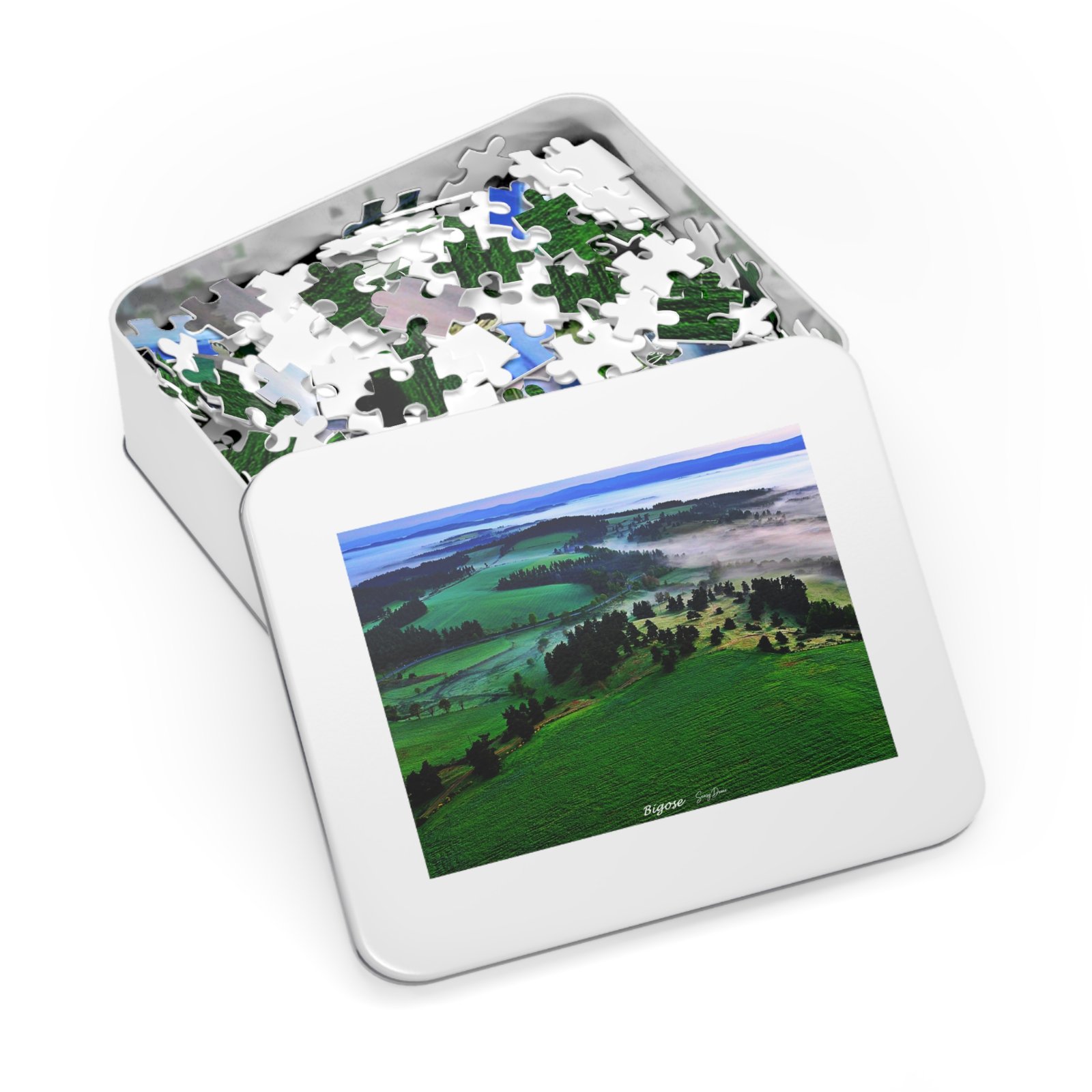 puzzle photo aérienne — bigose | paysage panoramique et brumes matinales puzzle photo aérienne — bigose | paysage panoramique et brumes matinales