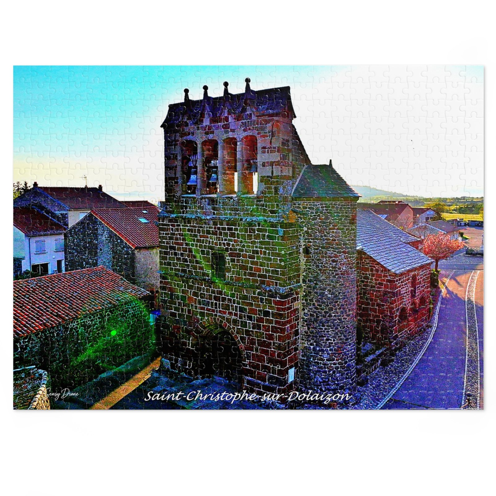 puzzle photo aérienne — saint christophe sur dolaizon | la tour romane au fil du village puzzle photo aérienne — saint christophe sur dolaizon | la tour romane au fil du village