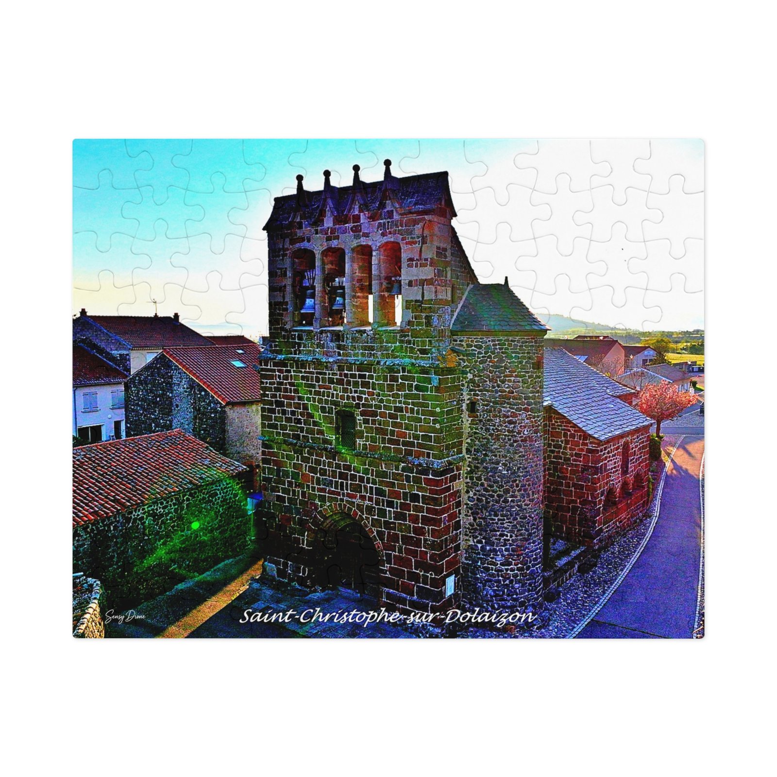 puzzle photo aérienne — saint christophe sur dolaizon | la tour romane au fil du village puzzle photo aérienne — saint christophe sur dolaizon | la tour romane au fil du village