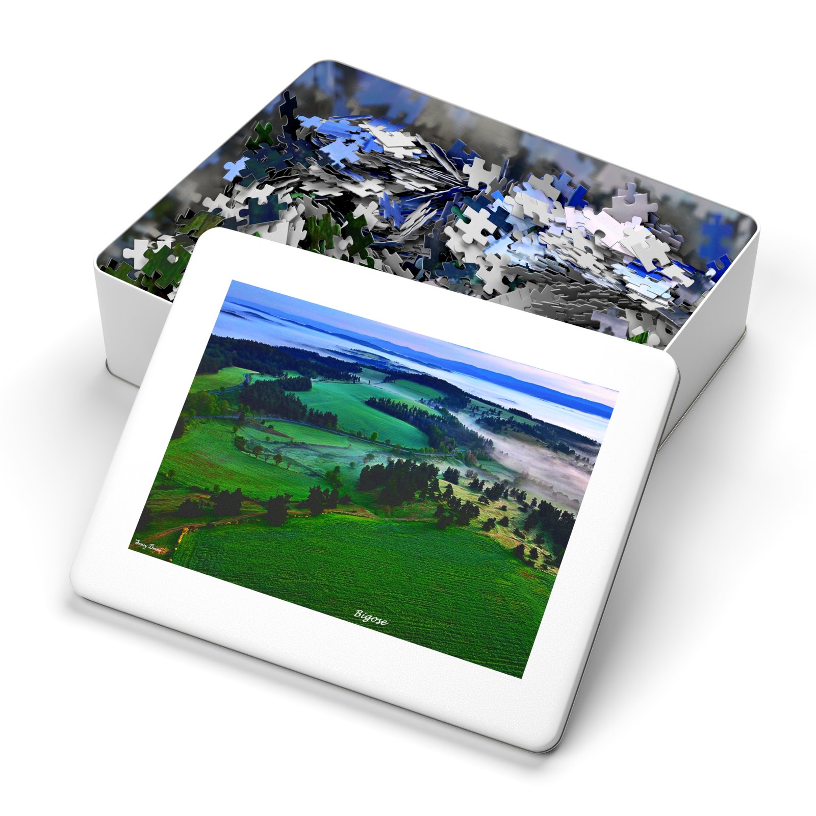 puzzle photo aérienne — bigose | paysage panoramique et brumes matinales puzzle photo aérienne — bigose | paysage panoramique et brumes matinales