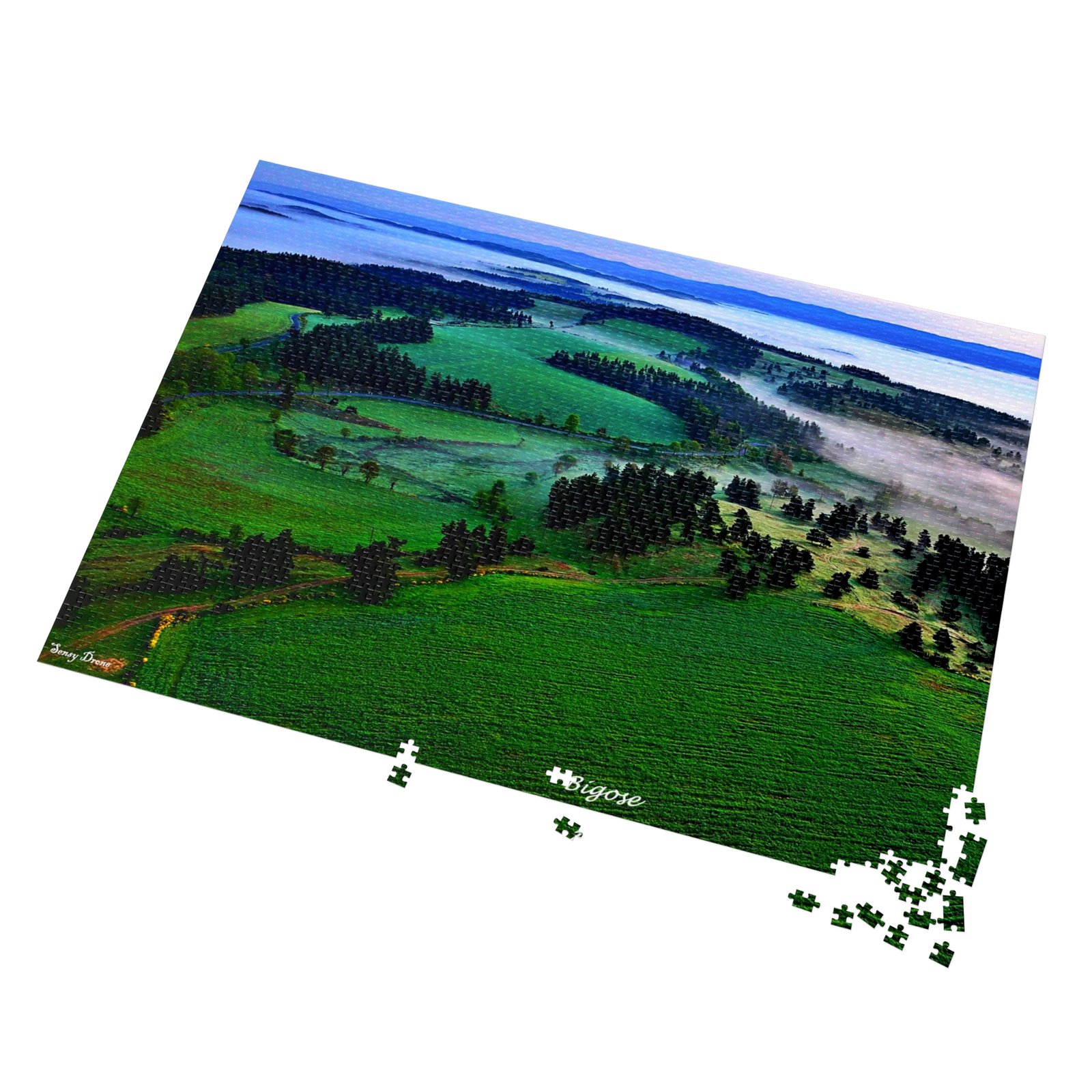 puzzle photo aérienne — bigose | paysage panoramique et brumes matinales puzzle photo aérienne — bigose | paysage panoramique et brumes matinales