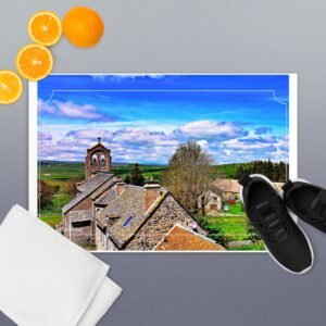 carte postale compostelle – marchastel, l’église sur les hauteurs de l’aubrac