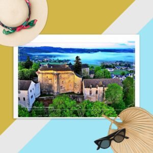 carte postale compostelle – saint alban sur limagnole, le château et la vallée