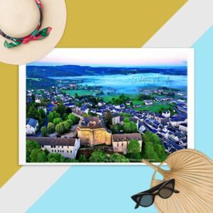 carte postale compostelle – le château et la vallée, saint alban sur limagnole